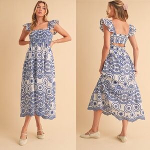 SUNDAY UP DREAMY BOHO EMBROIDERED CUTOUT MAXI DRESS Sz S